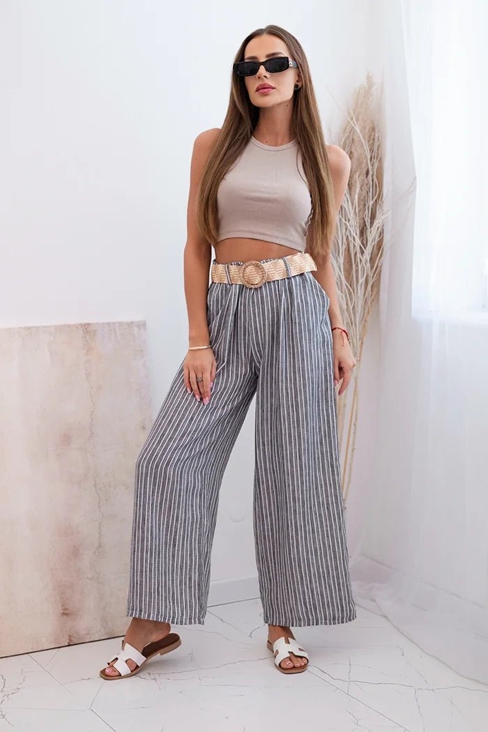Women's wide striped viscose trousers ART9806 - 2 / – Gray цвет / color | Lexline Fashion