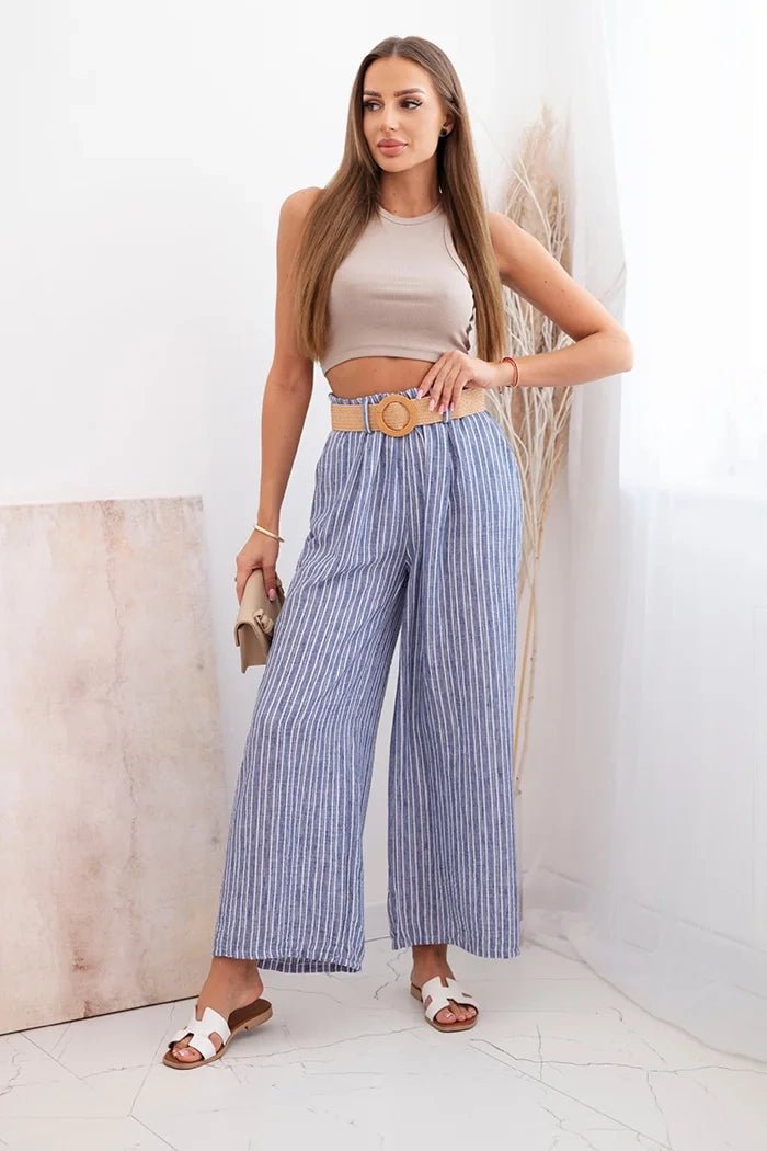 Women's wide striped viscose trousers ART9806 - 2 / – Purple цвет / color | Lexline Fashion