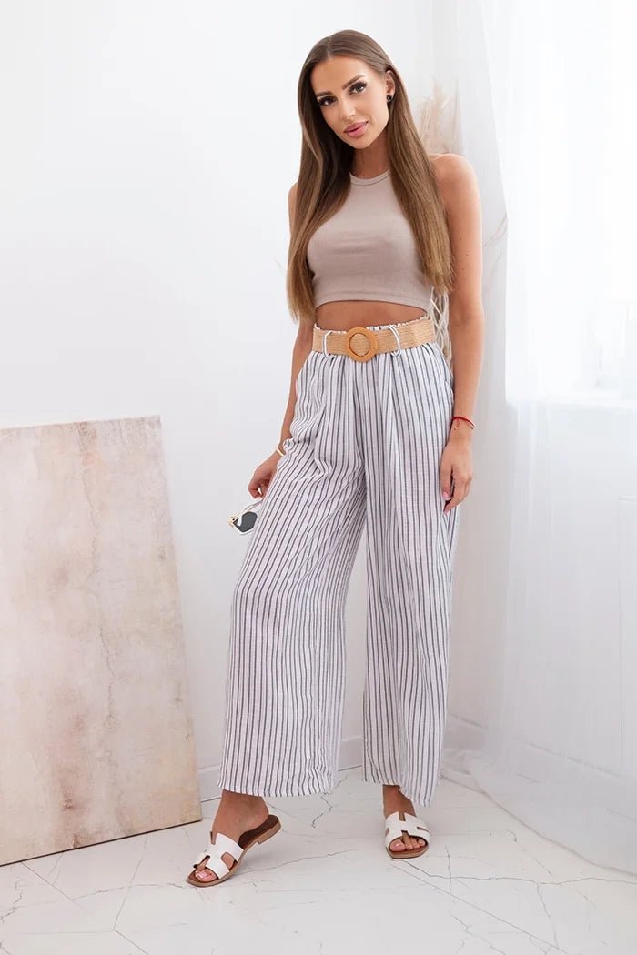Women's wide striped viscose trousers ART9806 - 2 / – White цвет / color | Lexline Fashion