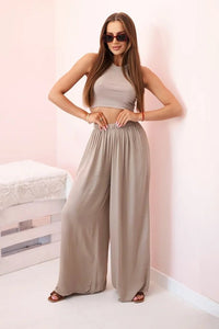 Women's wide trousers with elastic waistband 3180 / – Camel цвет / color | Lexline Fashion