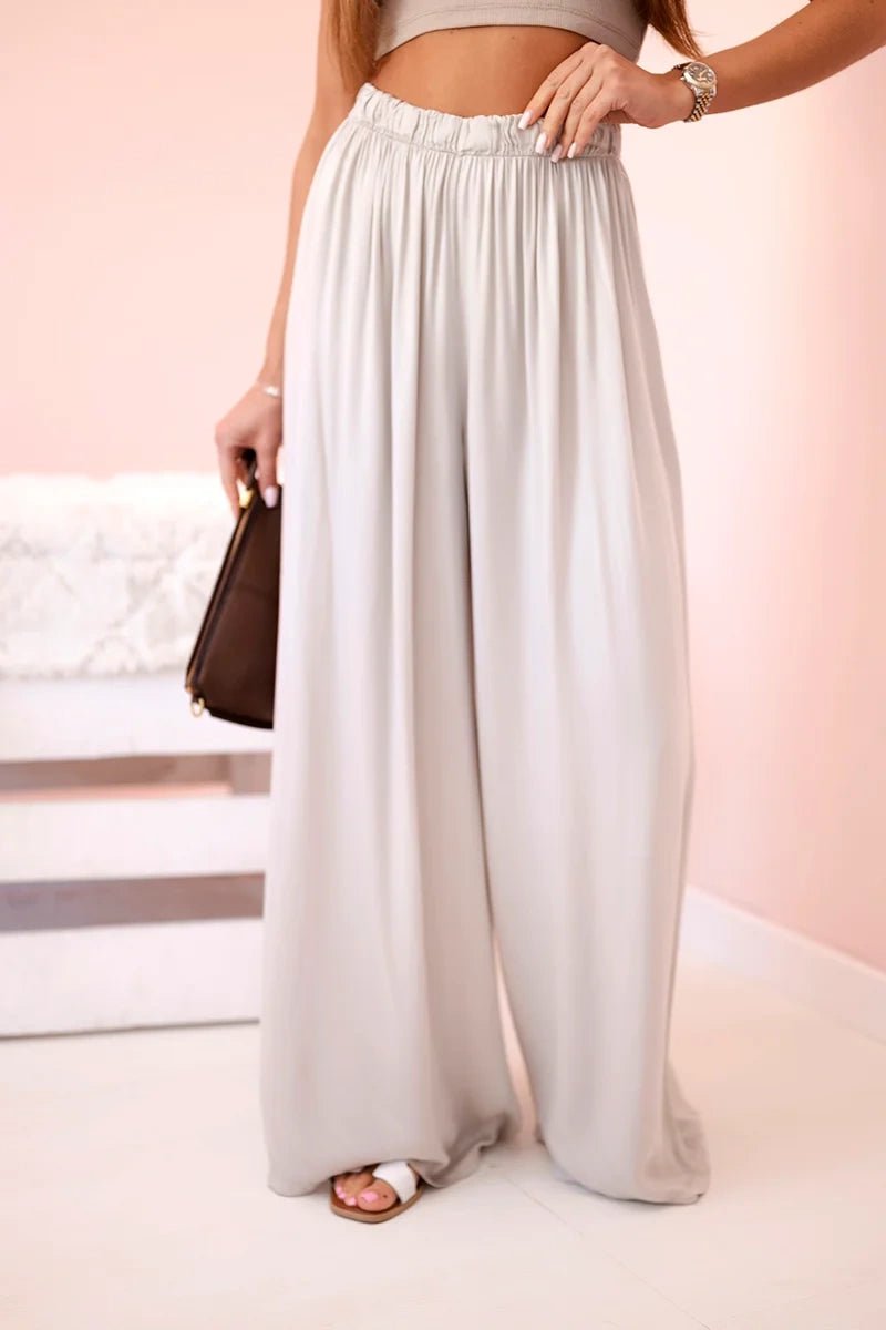 Women's wide trousers with elastic waistband 3180 / – Dark | Beige цвет / color | Lexline Fashion