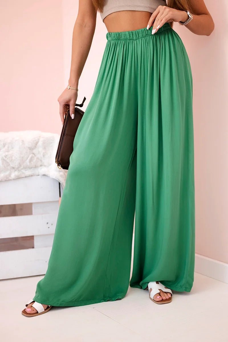 Women's wide trousers with elastic waistband 3180 / – Green цвет / color | Lexline Fashion
