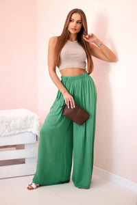 Women's wide trousers with elastic waistband 3180 / – Green цвет / color | Lexline Fashion