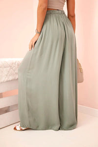 Women's wide trousers with elastic waistband 3180 / – Khaki цвет / color | Lexline Fashion