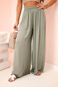 Women's wide trousers with elastic waistband 3180 / – Khaki цвет / color | Lexline Fashion