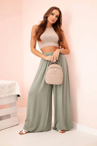 Women's wide trousers with elastic waistband 3180 / – Khaki цвет / color | Lexline Fashion