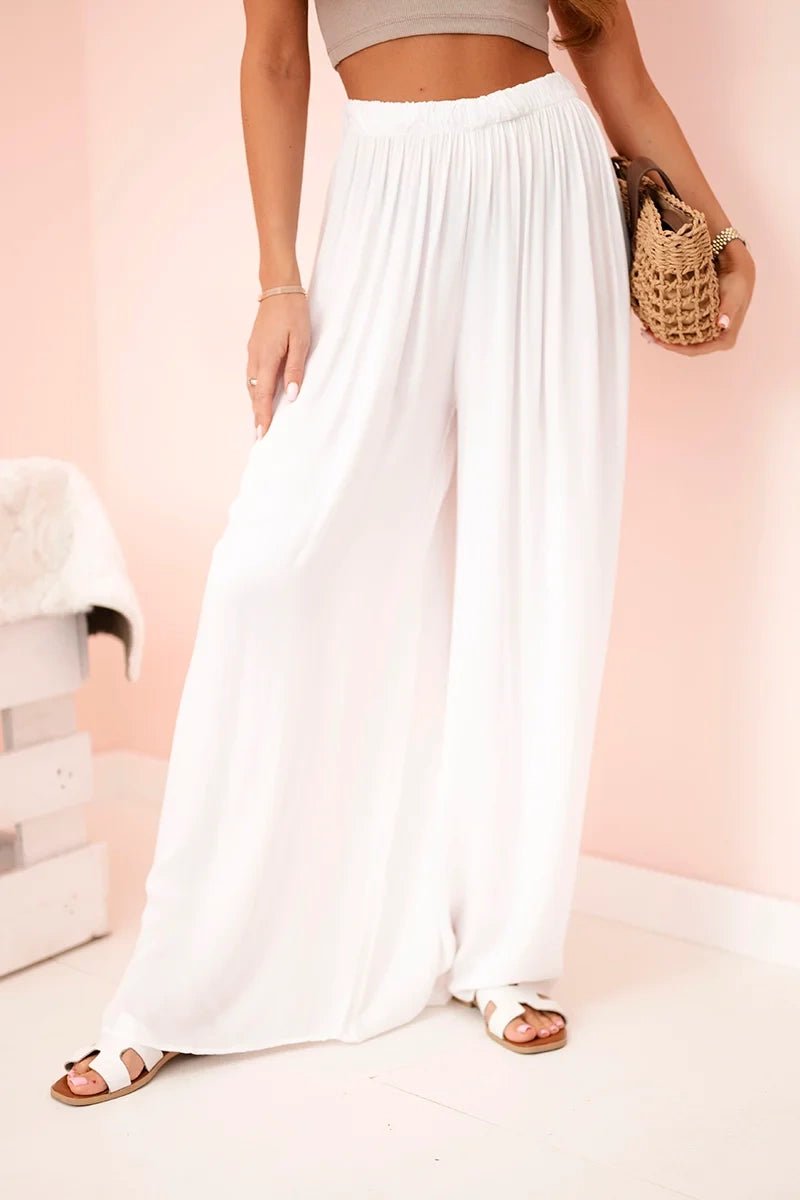 Women's wide trousers with elastic waistband 3180 / – White цвет / color | Lexline Fashion